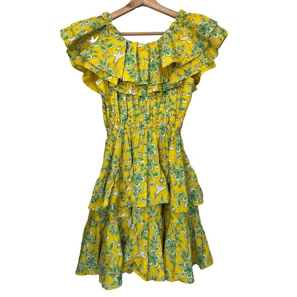 RHODE Yellow Ruffle Tiered Mini Dress Size XS Bird Coquette Festival Romantic - Picture 4 of 13